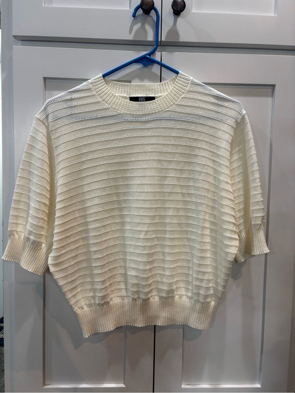 FRYE Cotton Cream Short-Sleeve Crewneck Knit Sweater